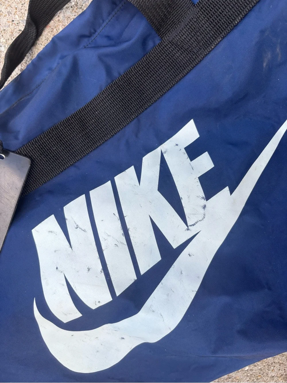VINTAGE Nike Navy Blue Duffel Bag with White Swoosh
